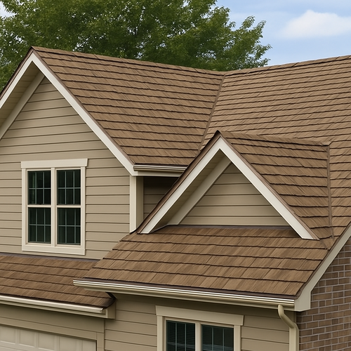 synthetic wood shingles on a home